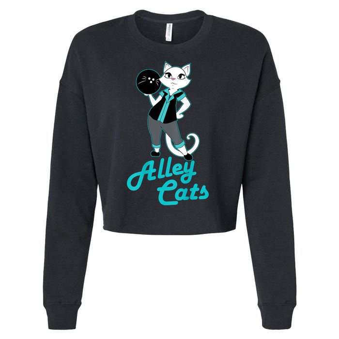 Alley Cats Bowling Team Ladies Backside Print Cropped Pullover Crew