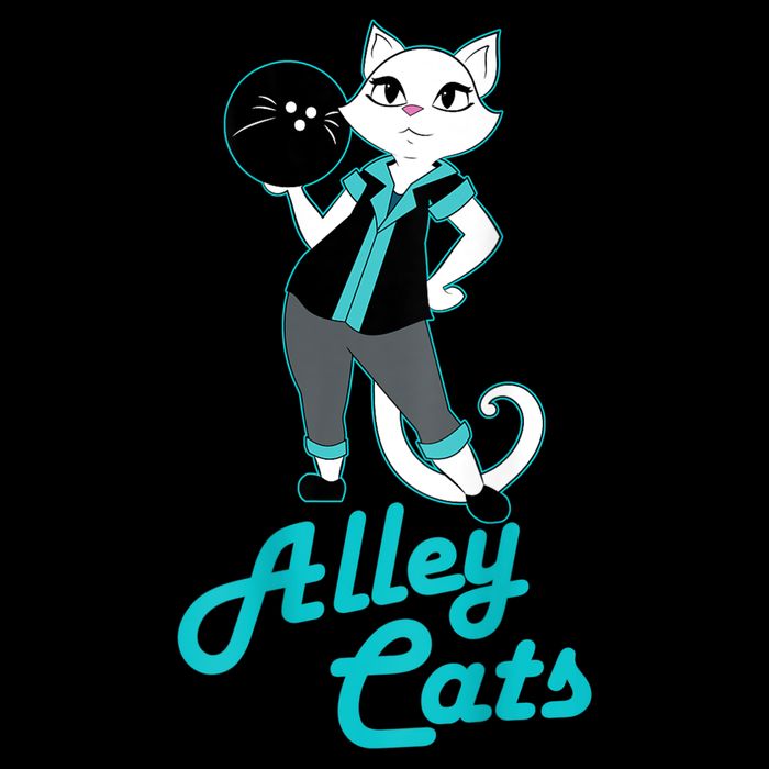 Alley Cats Bowling Team Ladies Backside Print Cropped Pullover Crew