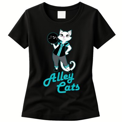 Alley Cats Bowling Team Ladies Backside Print Womens T-Shirt