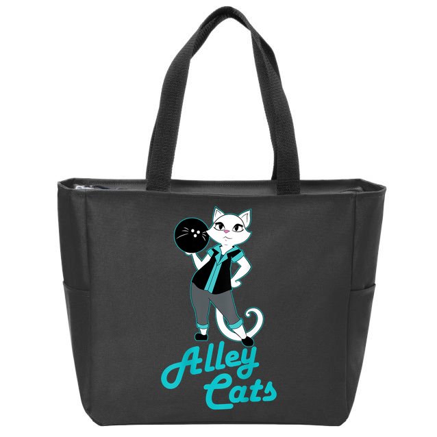 Alley Cats Bowling Team Ladies Backside Print Zip Tote Bag