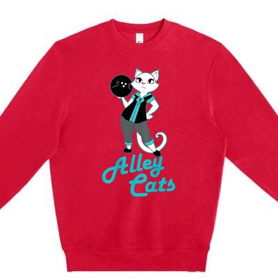 Alley Cats Bowling Team Ladies Backside Print Premium Crewneck Sweatshirt