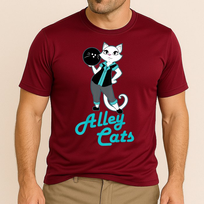 Alley Cats Bowling Team Ladies Backside Print Cooling Performance Crew T-Shirt