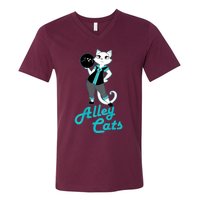 Alley Cats Bowling Team Ladies Backside Print V-Neck T-Shirt