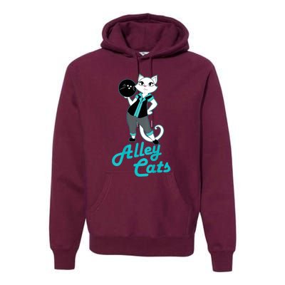 Alley Cats Bowling Team Ladies Backside Print Premium Hoodie