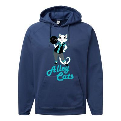 Alley Cats Bowling Team Ladies Backside Print Performance Fleece Hoodie