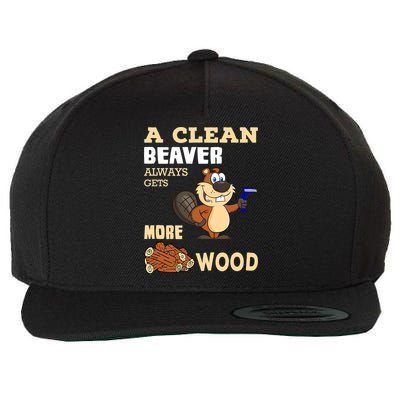 A Clean Beaver Always Gets More Wood Adult Humor Funny Wool Snapback Cap