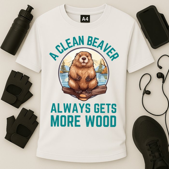 A Clean Beaver Always Gets More Wood Cooling Performance Crew T-Shirt