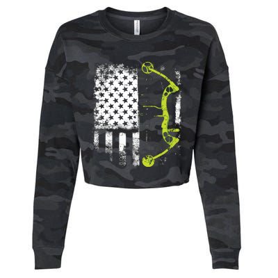 Archery Compound Bow USA Flag Cropped Pullover Crew