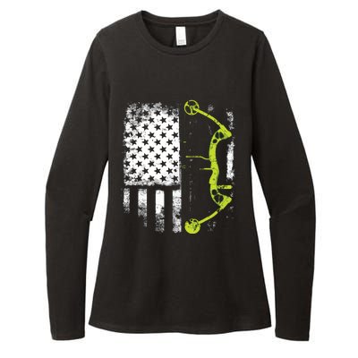 Archery Compound Bow USA Flag Womens CVC Long Sleeve Shirt