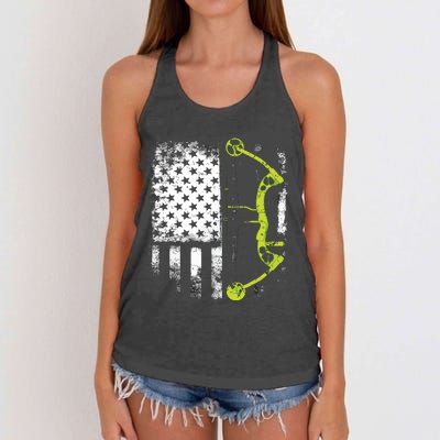 Archery Compound Bow USA Flag Women's Knotted Racerback Tank