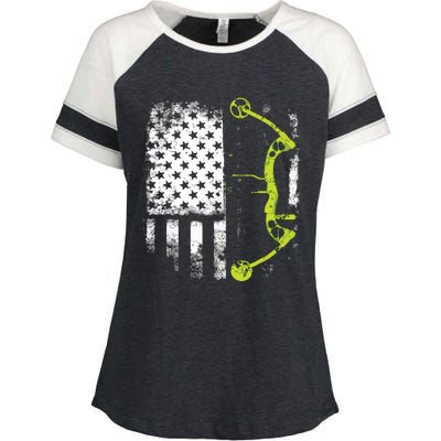 Archery Compound Bow USA Flag Enza Ladies Jersey Colorblock Tee