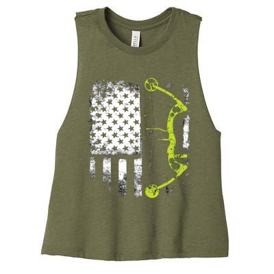 Archery Compound Bow USA Flag Women's Racerback Cropped Tank