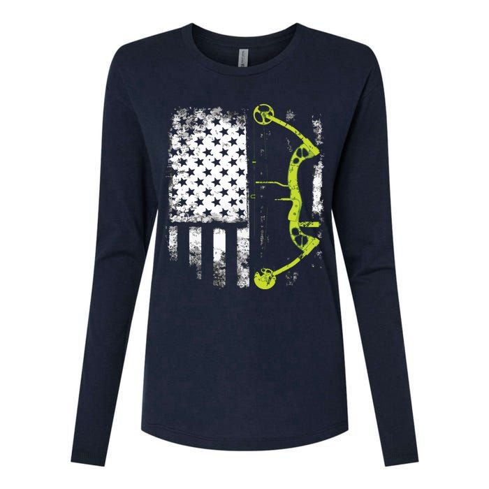 Archery Compound Bow USA Flag Womens Cotton Relaxed Long Sleeve T-Shirt