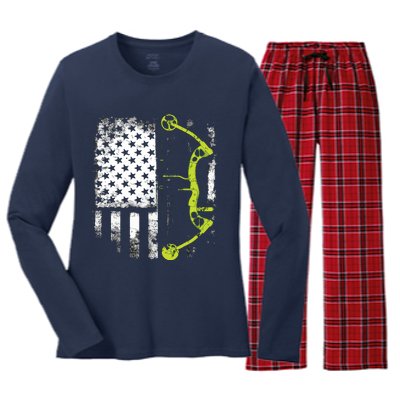 Archery Compound Bow USA Flag Women's Long Sleeve Flannel Pajama Set 