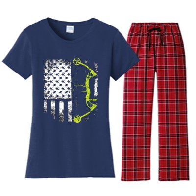 Archery Compound Bow USA Flag Women's Flannel Pajama Set