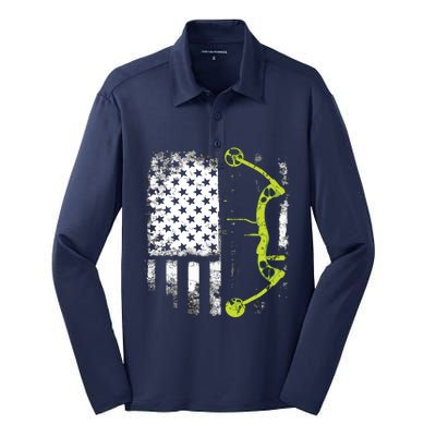 Archery Compound Bow USA Flag Silk Touch Performance Long Sleeve Polo