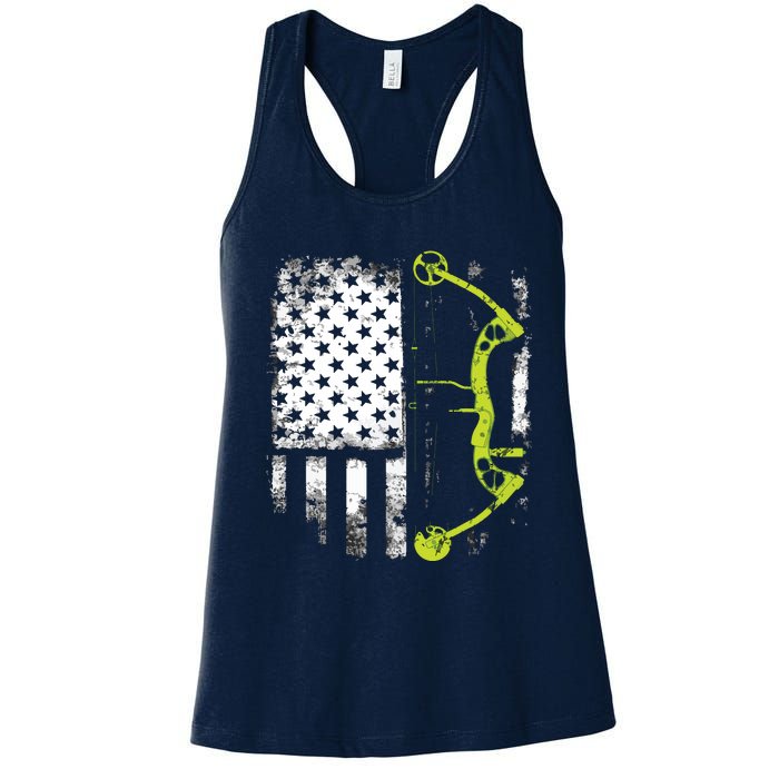 Archery Compound Bow USA Flag Women's Racerback Tank