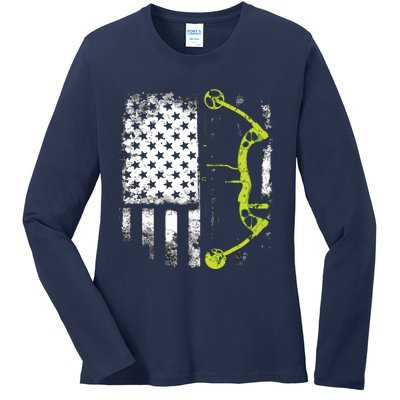 Archery Compound Bow USA Flag Ladies Long Sleeve Shirt