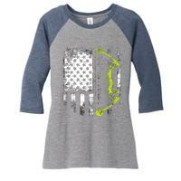 Archery Compound Bow USA Flag Women's Tri-Blend 3/4-Sleeve Raglan Shirt