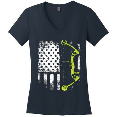 Archery Compound Bow USA Flag Women's V-Neck T-Shirt