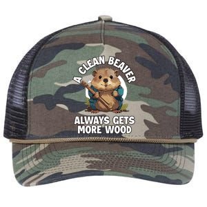 A Clean Beaver Always Gets More Wood Retro Rope Trucker Hat Cap