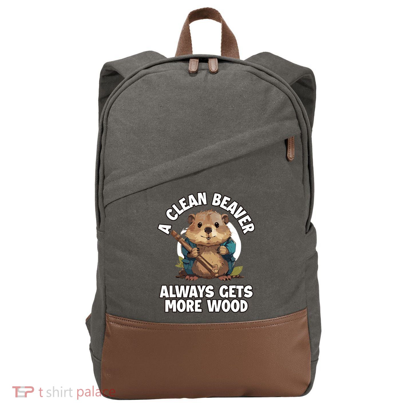 A Clean Beaver Always Gets More Wood Cotton Canvas Backpack