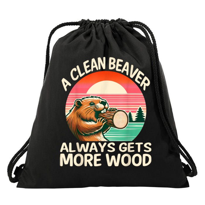 A Clean Beaver Always Gets More Wood Funny Adult Joke Drawstring Bag