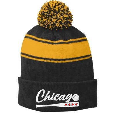 American Chicago Baseball Bat Chicago Lover Stripe Pom Pom Beanie
