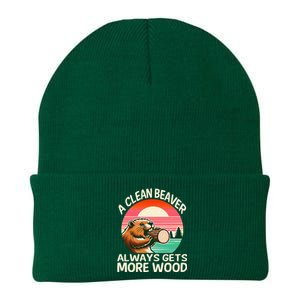 A Clean Beaver Always Gets More Wood Funny Adult Joke Knit Cap Winter Beanie