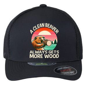 A Clean Beaver Always Gets More Wood Funny Adult Joke Flexfit Unipanel Trucker Cap