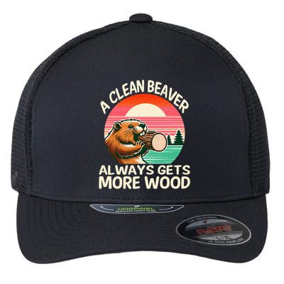 A Clean Beaver Always Gets More Wood Funny Adult Joke Flexfit Unipanel Trucker Cap