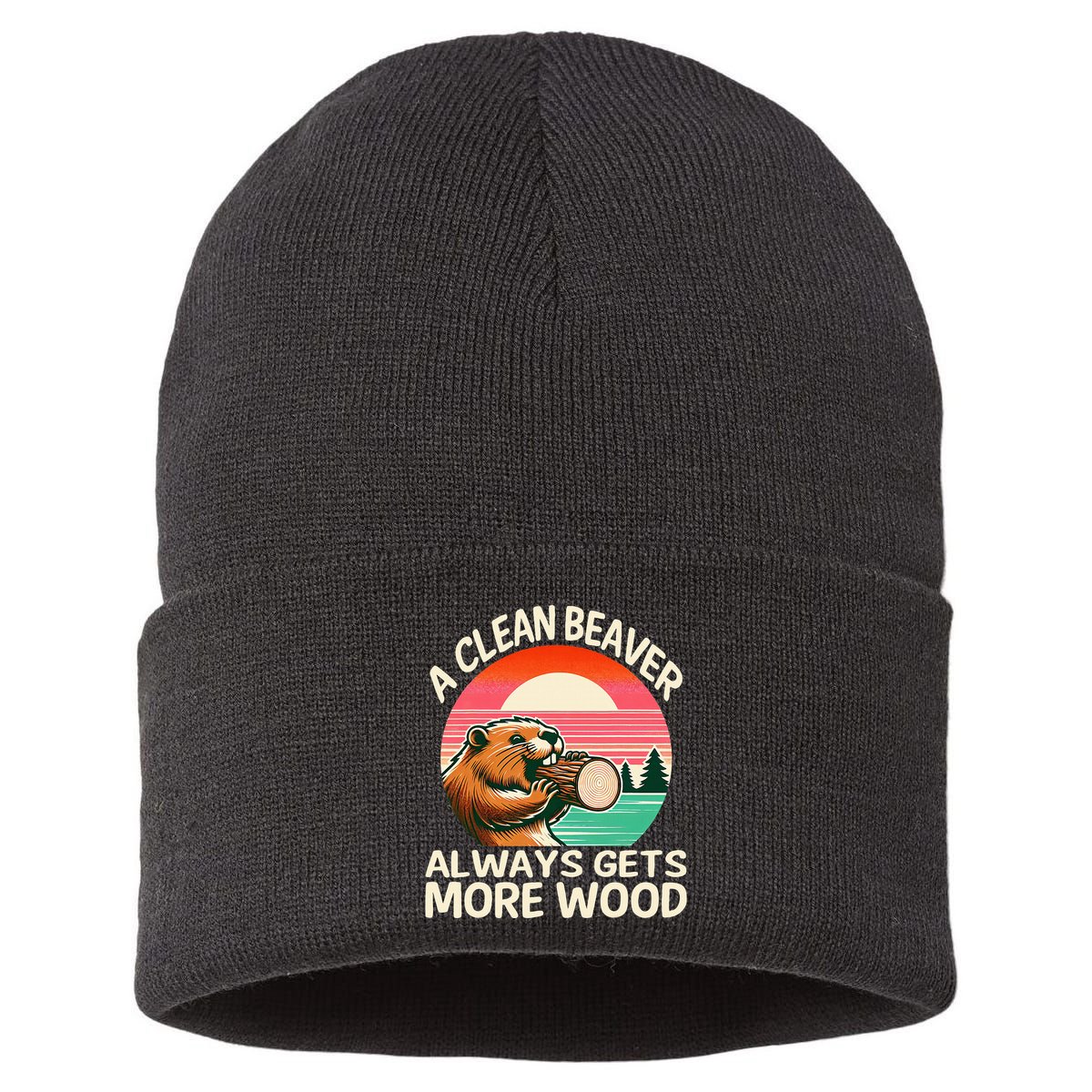 A Clean Beaver Always Gets More Wood Funny Adult Joke Sustainable Knit Beanie