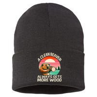 A Clean Beaver Always Gets More Wood Funny Adult Joke Sustainable Knit Beanie