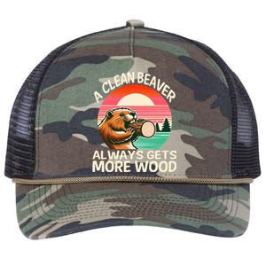 A Clean Beaver Always Gets More Wood Funny Adult Joke Retro Rope Trucker Hat Cap