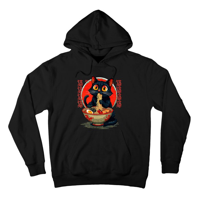 Anime Cute Cat Eating Ramen Japanese Noodles Vintage Hoodie