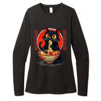 Anime Cute Cat Eating Ramen Japanese Noodles Vintage Womens CVC Long Sleeve Shirt