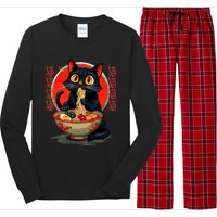 Anime Cute Cat Eating Ramen Japanese Noodles Vintage Long Sleeve Pajama Set