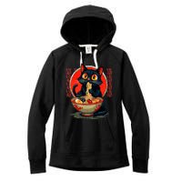 Anime Cute Cat Eating Ramen Japanese Noodles Vintage Women's Fleece Hoodie