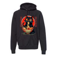 Anime Cute Cat Eating Ramen Japanese Noodles Vintage Premium Hoodie