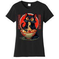 Anime Cute Cat Eating Ramen Japanese Noodles Vintage Women's T-Shirt