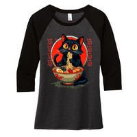 Anime Cute Cat Eating Ramen Japanese Noodles Vintage Women's Tri-Blend 3/4-Sleeve Raglan Shirt