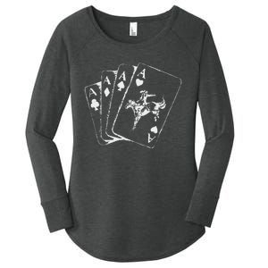 Ace Card Cowboy Playing Poker Card Country Girl Western Women's Perfect Tri Tunic Long Sleeve Shirt