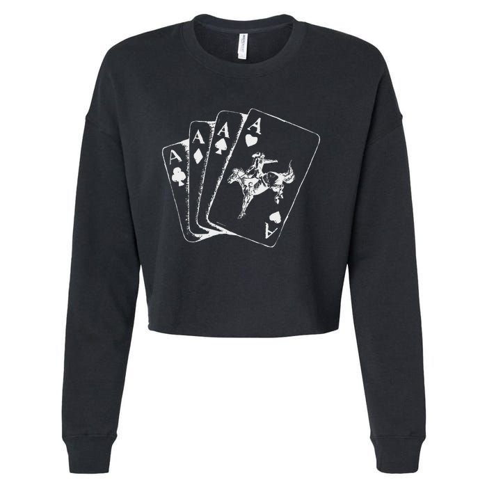 Ace Card Cowboy Playing Poker Card Country Girl Western Cropped Pullover Crew