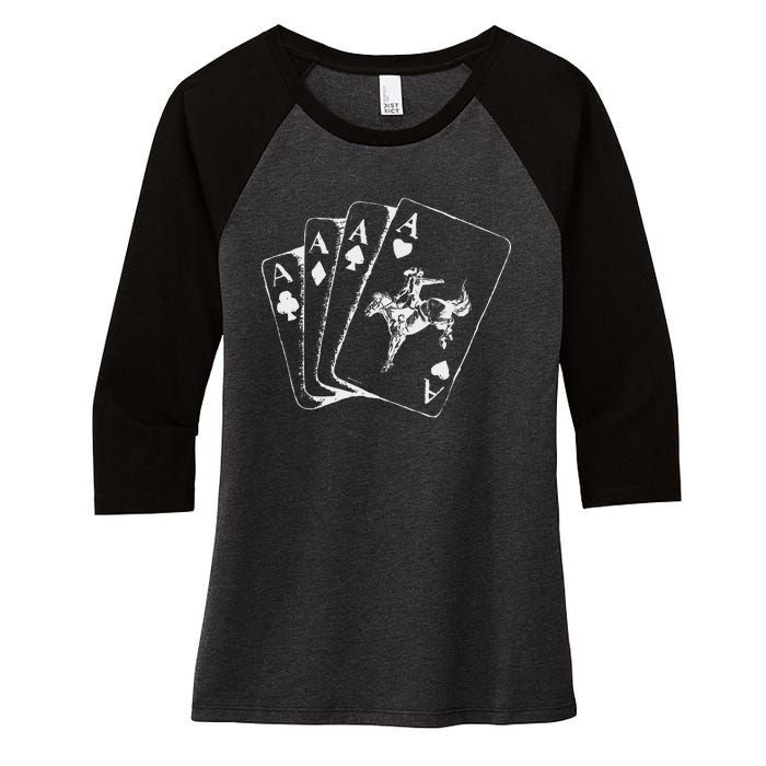 Ace Card Cowboy Playing Poker Card Country Girl Western Women's Tri-Blend 3/4-Sleeve Raglan Shirt