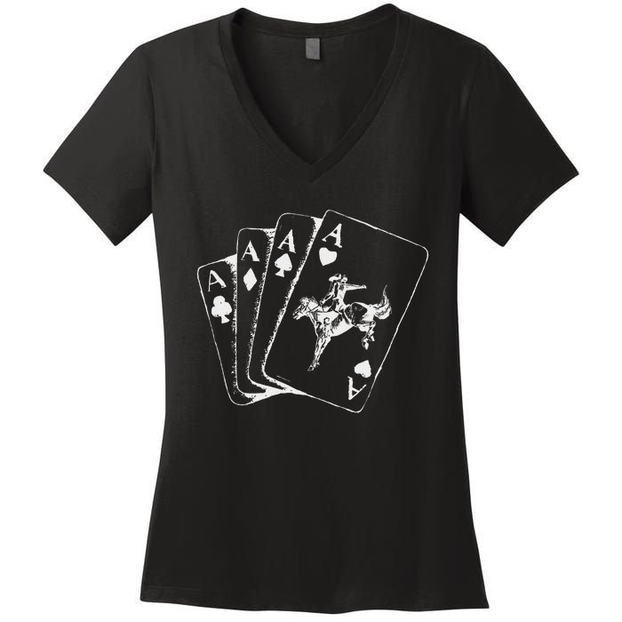 Ace Card Cowboy Playing Poker Card Country Girl Western Women's V-Neck T-Shirt