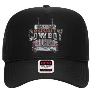 Asphalt Cowboy Cool Truck Driver Design Trucker High Crown Mesh Back Trucker Hat