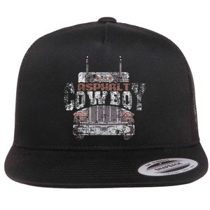 Asphalt Cowboy Cool Truck Driver Design Trucker Flat Bill Trucker Hat