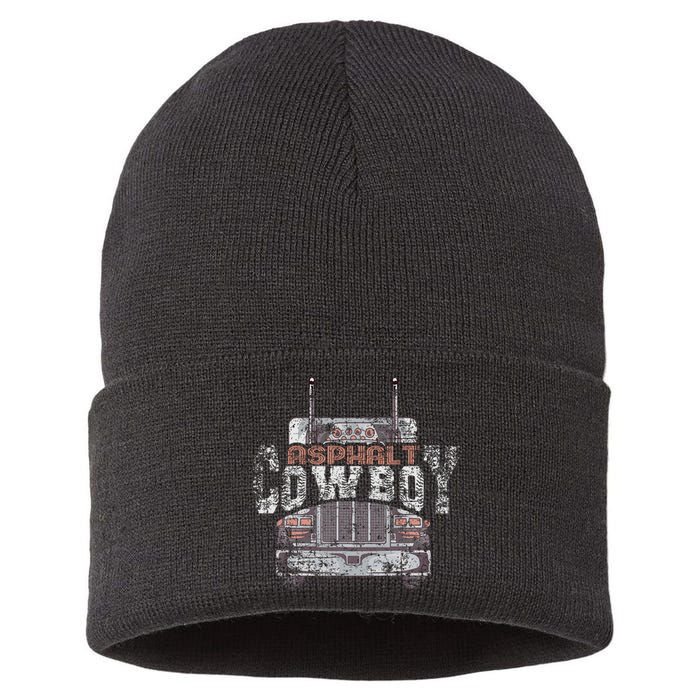 Asphalt Cowboy Cool Truck Driver Design Trucker Sustainable Knit Beanie