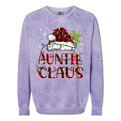 Auntie Claus Christmas Lights Matching Family Xmas Pajama Funny Gift Colorblast Crewneck Sweatshirt