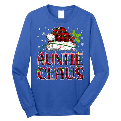 Auntie Claus Christmas Lights Matching Family Xmas Pajama Funny Gift Long Sleeve Shirt